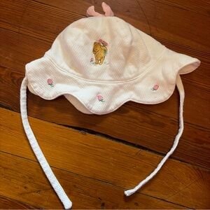 Vtg Disney Classic Pooh 90s Y2K Embroidered Hat Sun Bonnet Bucket Scalloped Tie
